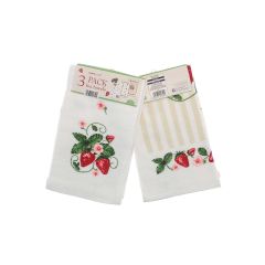 Strawberries 3 pack velour tea towels made from 100% cotton. Soft absorbent kitchen towels with colourful fruit-inspired designs.