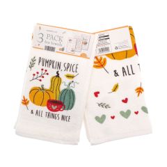 Pumpkin Spice Autumnal Design 100% Cotton 3 Pack Velour Tea Towels