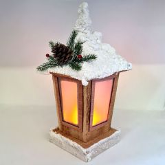 LED Wood Snowy Lantern