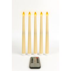 Set of six tapered LED candles with remote control for flameless decorative lighting