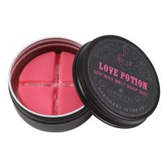Pink Love Potion soy wax melt snap disc divided into four fragrance sections