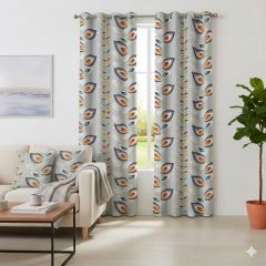 Lugano Leaf Grey Lined Eyelet Curtains