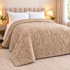 Linen Velvet Bedspread with a soft finish and stitched wave pattern.