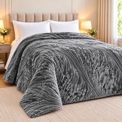 Velvet Stitched Wave Pattern Slate Bedspread