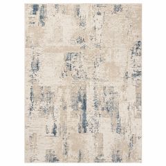 Magnifico Abstract Blue & Cream Modern Area Rug with Distressed Contemporary Design