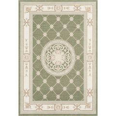 Magnifico Royal Green traditional rug featuring a sage green centre with an elegant floral medallion, lattice pattern and ornate ivory decorative border.