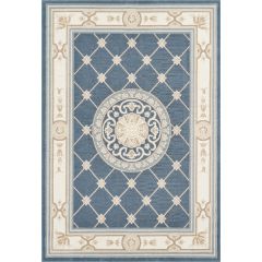 Royal Blue Magnifico traditional rug with cream floral border and ornate central medallion design.