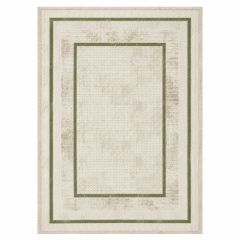 Magnifico Zen Green bordered rug with a soft cream background, subtle geometric texture, and green double border design