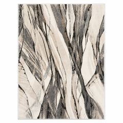 Marble Serene dark grey and cream abstract modern area rug with flowing stone-inspired pattern.