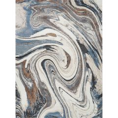 Marble Seascape Blue Cream Abstract Rug with Swirling Blue, Cream, Grey and Bronze Marble Effect Pattern