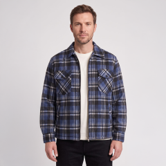 model Men's Zip Fleece Shirt Blue Check