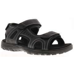 Dr. Keller men's black faux leather sandals with adjustable straps and cushioned sole