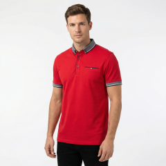model wearing the Men's Polo Shirt Chinese Red