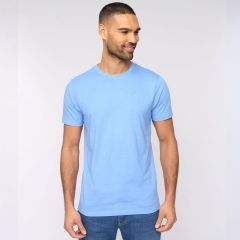Male Modelling the Barlowe T-Shirt Mid Blue Marl by Bewley & Ritch
