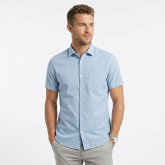 model wearing the Men's Short Sleeve Shirt Blue By Tokyo Laundry