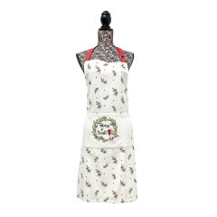 Merry and Bright Festive Robin Design 100% Cotton Apron – One Size Fits Most Adults