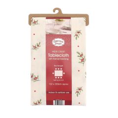 Merry and Bright Festive Wipe Clean Tablecloth – PEVA Christmas table cover with polyester backing for easy care