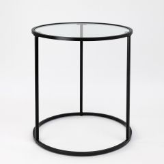metal side table round black with tempered glass 45x45x50cm