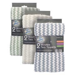 Micro Brite 2 pack zig zag microfibre tea towels in assorted colours for drying dishes and household cleaning