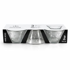 Set of three Mirel textured glass bowls in packaging