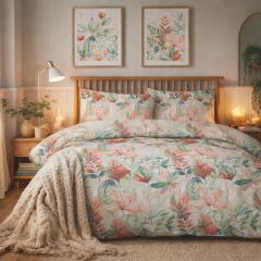 Naples 100% Cotton Green/Orange Leaves Duvet Cover Set