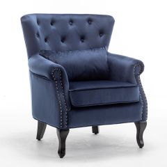 Velour Wingback Chair & Cushion Dark Blue