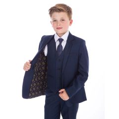 Boys 5 Piece Check Suit Navy