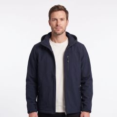 model wearing the Men's Soft Shell Jacket Navy Grey