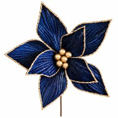 Blue and Gold Christmas Poinsettia Pick