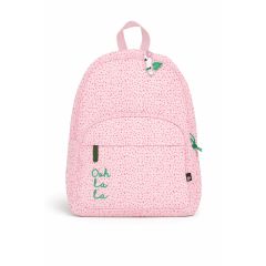 Ooh La La pink backpack with drawstring closure front zip pocket and spacious design