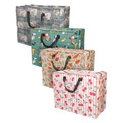 Assorted jumbo printed storage bags with zip closure and strong handles