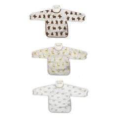 showing 3 of the designs available in Bear, giraffe and elephant Assorted Long Sleeve Coverall Bibs