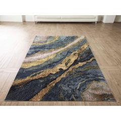 Oslo Blue & Gold Swirl Rug