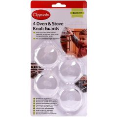 Clippasafe 4 pack oven and stove knob guards in retail packaging for childproof kitchens