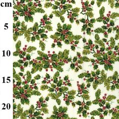 Christmas Holly Berries Printed Cream Cotton Fabric - Price by the Metre