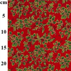 Christmas Holly Berries Printed Red Cotton Fabric - Price by the Metre