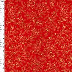 Rose & Hubble Christmas Red Holly Berries Cotton Fabric - Price by the Metre