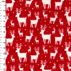 Rose & Hubble Christmas Deer Printed Red Cotton Fabric - Price by the Metre