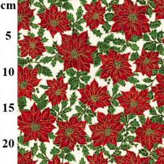 Rose & Hubble Christmas Poinsettia Leaf Prınted Cream Cotton Fabric - Price by the Metre