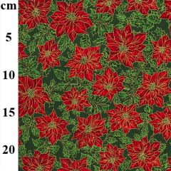 Rose & Hubble Christmas Poinsettia Leaf Prınted Green Cotton Fabric - Price by the Metre