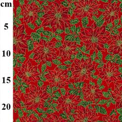 Rose & Hubble Christmas Poinsettia Leaf Prınted Red Cotton Fabric - Price by the Metre