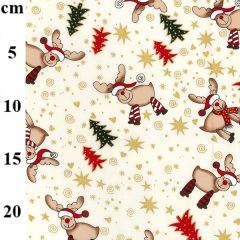 Rose & Hubble Christmas Reindeer Prints Ivory 100% Cotton Fabric - Price by the Metre