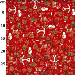 54″ Rose & Hubble Christmas Prints Red 100% Cotton Fabric - Price by the Metre