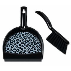 Black panther print dustpan and brush cleaning set on white background