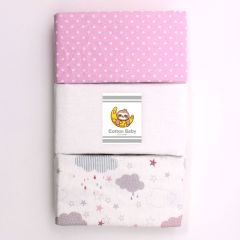 100% Cotton Fitted Cradle/Pram Sheets - 3 Pack Pink - Made In Portugal 