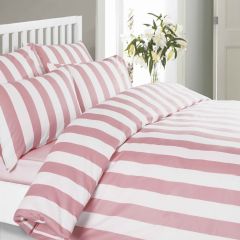 Pink and White Stripe Duvet Cover on Bed