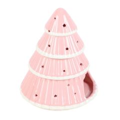 Starry pink Christmas tree-shaped burner with candle opening