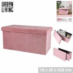 Pink Ottoman Storage Bench Faux Velvet