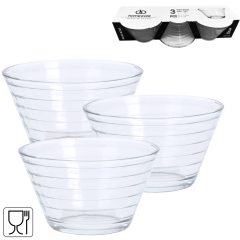 Set of three Mirel textured glass bowls in packaging