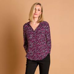 Model wearing the Women's Smudge Spot Print Blouse Plum
